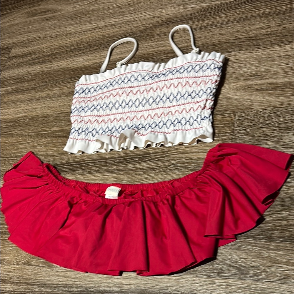 Red and White Ruffled Bikini Set